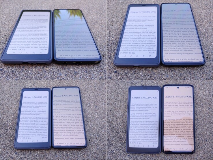 Kaleido vs OLED (~550 nits). Lumière du soleil de l'après-midi ombragée.