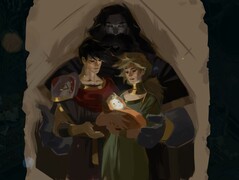 Illustration : Une peinture incomplète que Melinoë garde de sa famille (Image Source : Supergiant Games)