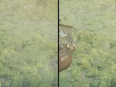 Monster Hunter Wilds présente un comportement étrange lorsque les paramètres de texture sont élevés. En effet, certaines textures tardent à se charger ou ne se chargent tout simplement pas, comme la texture du sol dans cette scène. (Crédit image : Digital Foundry)