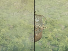 Monster Hunter Wilds présente un comportement étrange lorsque les paramètres de texture sont élevés. En effet, certaines textures tardent à se charger ou ne se chargent tout simplement pas, comme la texture du sol dans cette scène. (Crédit image : Digital Foundry)