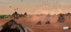 Barrage de missiles lors d&#039;une bataille à grande échelle dans Beyond All Reason (Source : Beyond All Reason)