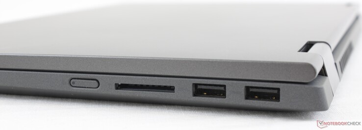 Droite : Bouton d'alimentation, lecteur de carte SD, 2x USB-A 3.1 Gen. 1
