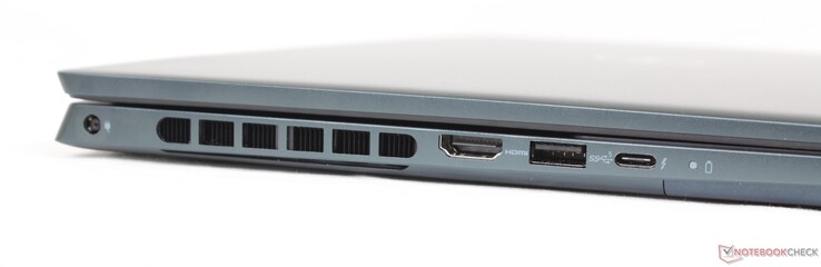 A gauche : adaptateur secteur, HDMI 2.0, USB-A 3.2 Gen. 1, USB-C avec Thunderbolt 4 + DisplayPort + Power Delivery