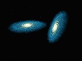 Illustration d'artiste représentant deux galaxies.