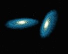 Illustration d'artiste représentant deux galaxies.