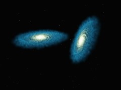 Illustration d'artiste représentant deux galaxies.