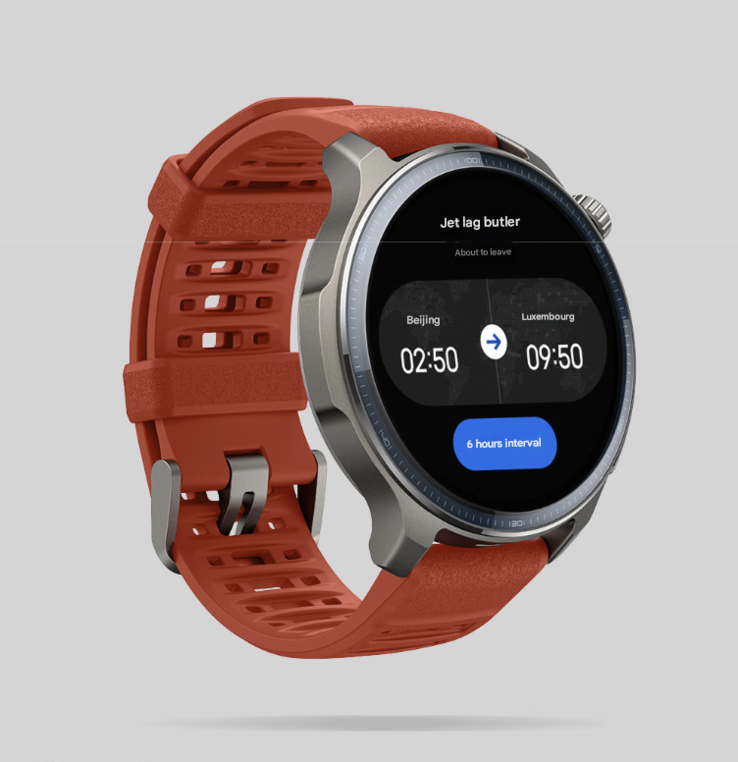 Zepp OS 5 propose une fonction de gestion du décalage horaire (Jet Lag Manager), présentée sur la smartwatch Balance 2. (Source de l'image : Amazfit, traduction automatique)
