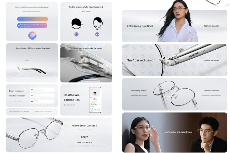 Principales caractéristiques des lunettes intelligentes (Image source : Huawei - machine translated)