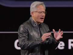 Une capture d'écran de Jensen Huang, PDG de Nvidia, à la GTC 2026