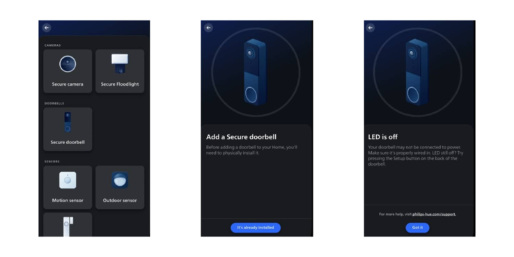 La sonnette Philips Hue Secure a été repérée dans l'application de la marque. (Source de l'image : Philips Hue app)