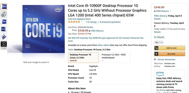 L'Intel Core i9-10900F est une bonne affaire en ce moment sur amazon.com