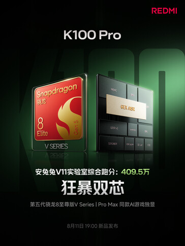 Le Redmi K100 Pro est équipé du chipset Snapdragon 8 Elite Gen 5 V Series.