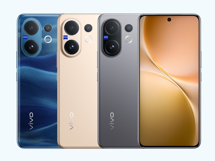 Le smartphone Vivo V60 est disponible en gris brumeux, en bleu clair de lune et en or auspicieux (Image source : Vivo)
