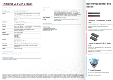 Spécifications du ThinkPad L14 Gen 2 (Intel)