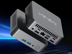Le NUC300 dispose d’un port 2,5 GbE. Sur la photo : une image promotionnelle présentant le design et la configuration des ports du mini-PC.