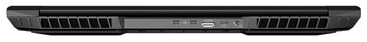 A l'arrière : 2 Mini DisplayPort, HDMI, USB C 3.1 Gen 1, entrée secteur.