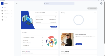 Écran d'accueil du Lenovo Vantage