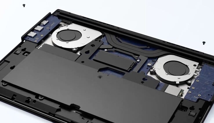 Le Schenker Element 16 est équipé d'une batterie interchangeable, de modules E/S, d'un clavier, d'une carte mère et de ventilateurs. (Source de l'image : Bestware)