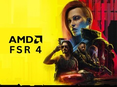 Personnages de Cyberpunk 2077 avec le logo AMD FSR 4 (Source de l&#039;image : Editée à partir de l&#039;illustration officielle de Cyberpunk 2077 de CD Projekt Red)