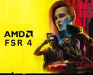 Personnages de Cyberpunk 2077 avec le logo AMD FSR 4 (Source de l'image : Editée à partir de l'illustration officielle de Cyberpunk 2077 de CD Projekt Red)
