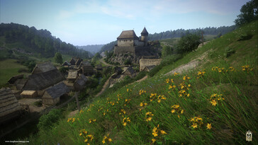 Image tirée du jeu Kingdom Come : Deliverance montrant un château et un village. (Source de l'image : Steam)