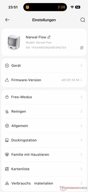 Menu avec de nombreux réglages