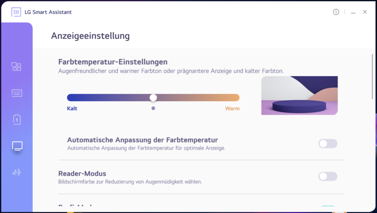 LG Smart Assistant - paramètres de l'écran