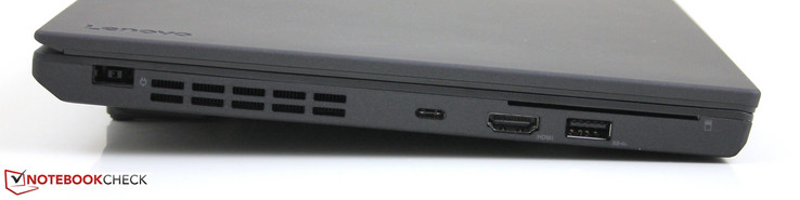 Côté gauche : entrée secteur, USB C, HDMI, USB 3.0.