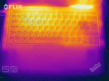 Lenovo ThinkPad E495 - Relevé thermique au-dessus de l'appareil (stress test).