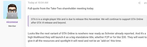Citation concernant GTA Online tirée de l'assemblée générale des actionnaires de Take-Two