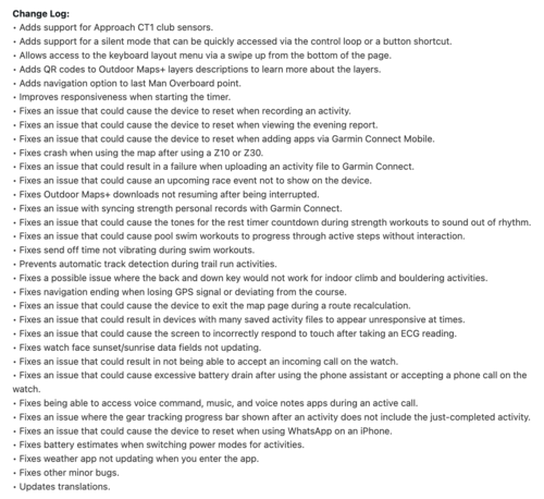 Les notes de mise à jour de la version 17.33 de la Garmin Forerunner 970