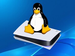 Logo Tux Linux affiché au-dessus de la console PS5