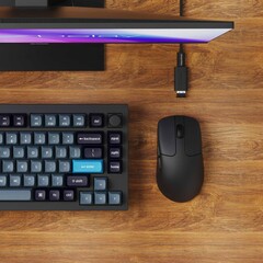 Souris Keychron M2 avec récepteur 8K, câble d'extension et adaptateur.