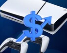 La console PS5 est représentée avec le signe du dollar et la flèche vers le haut (Source de l'image : Sony PlayStation avec modifications)