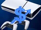 La console PS5 est représentée avec le signe du dollar et la flèche vers le haut (Source de l'image : Sony PlayStation avec modifications)
