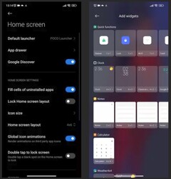 Poco Launcher 4.0 Paramètres et sélection de widgets (Source : Xiaomiui)