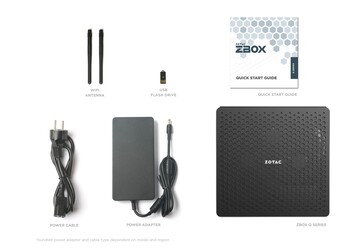 La ZBOX QTG7A4500, sa boîte et ses accessoires en standard. (Source : ZOTAC)