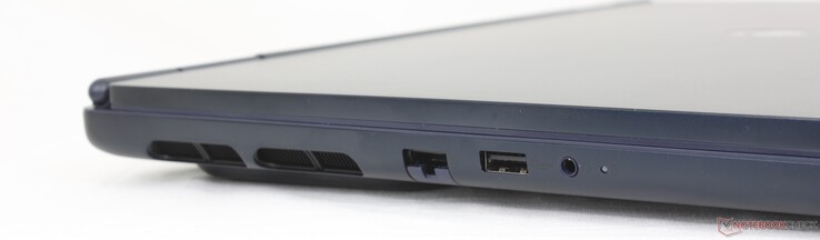 Gauche : RJ-45 (1 Gbps), USB-A 3.2 Gen. 1 (5 Gbps), casque d'écoute 3,5 mm
