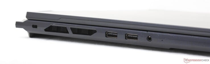 À gauche : verrou Kensington, 2x USB-A 3.2 Gen. 2, casque d'écoute 3,5 mm