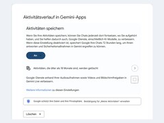 Page des paramètres Google montrant le bouton « Conserver l'activité » activé