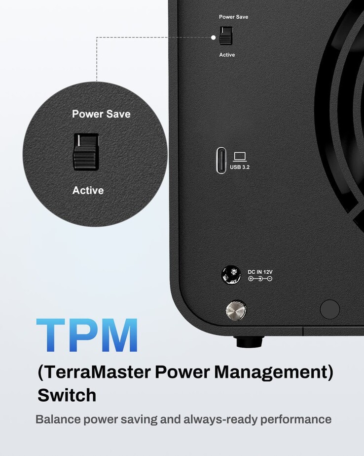 L'image illustre la fonctionnalité dédiée d'économie d'énergie du TerraMaster D8 Hybrid 2 DAS