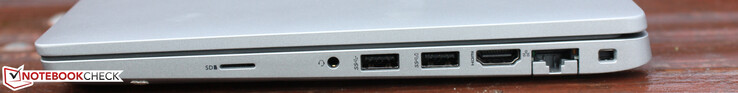 microSD, port audio combiné, 2x USB-A 3.0, HDMI, RJ45, Dell Secure Lock