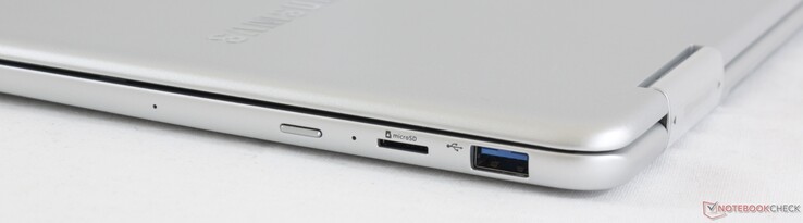 Côté droit : bouton de démarrage, lecteur de carte micro SD, USB A 3.0.