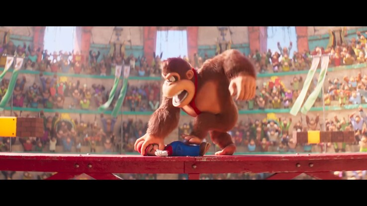 Mario et Donkey Kong se battent dans le film The Super Mario Bros. (Source de l'image : capture d'écran, UIP Singapore)