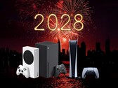 Les consoles Xbox et PS5 en arrière-plan de 2028
