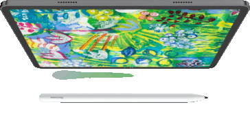 Tablette Blackview Zeno 6 affichant une illustration colorée avec un stylet blanc en dessous