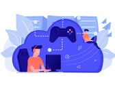 Illustration d'un jeu en nuage avec plusieurs utilisateurs connectés via une infrastructure centrale (Source de l'image : vectorjuice via Freepik)