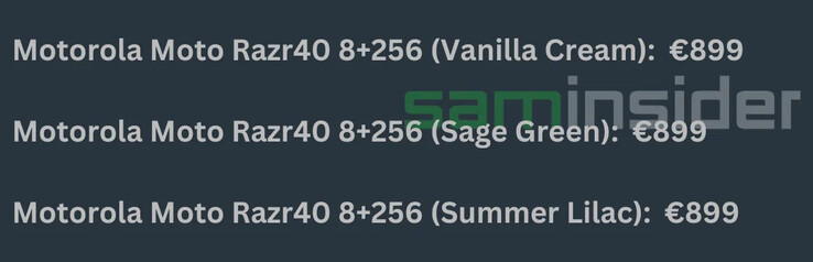 La nouvelle fuite de prix du "Razr40". (Source : SamInsider)