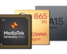 L'ARM Mali-G710 MP10 du Dimensity 9000 a battu les GPU du SD865 et du Apple A15. (Image source : MediaTek/Qualcomm/Apple - édité)