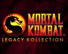 Logo de Mortal Kombat : Legacy Kollection, représentant l'emblème du dragon avec un texte dégradé rouge et jaune sur un fond sombre et craquelé (Source de l'image : Warner Bros. Games / NetherRealm Studios)